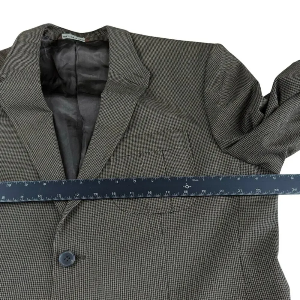 VTG Perry Ellis Houndstooth Tweed Professor Academia Elbow Patch Blazer 44 Reg